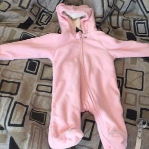 Girls hooded pink fleece sleeper onesie Sz 3-6 mth